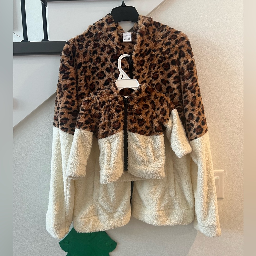 Mom & Me Leopard Print and Cream Fleece Jacket Set